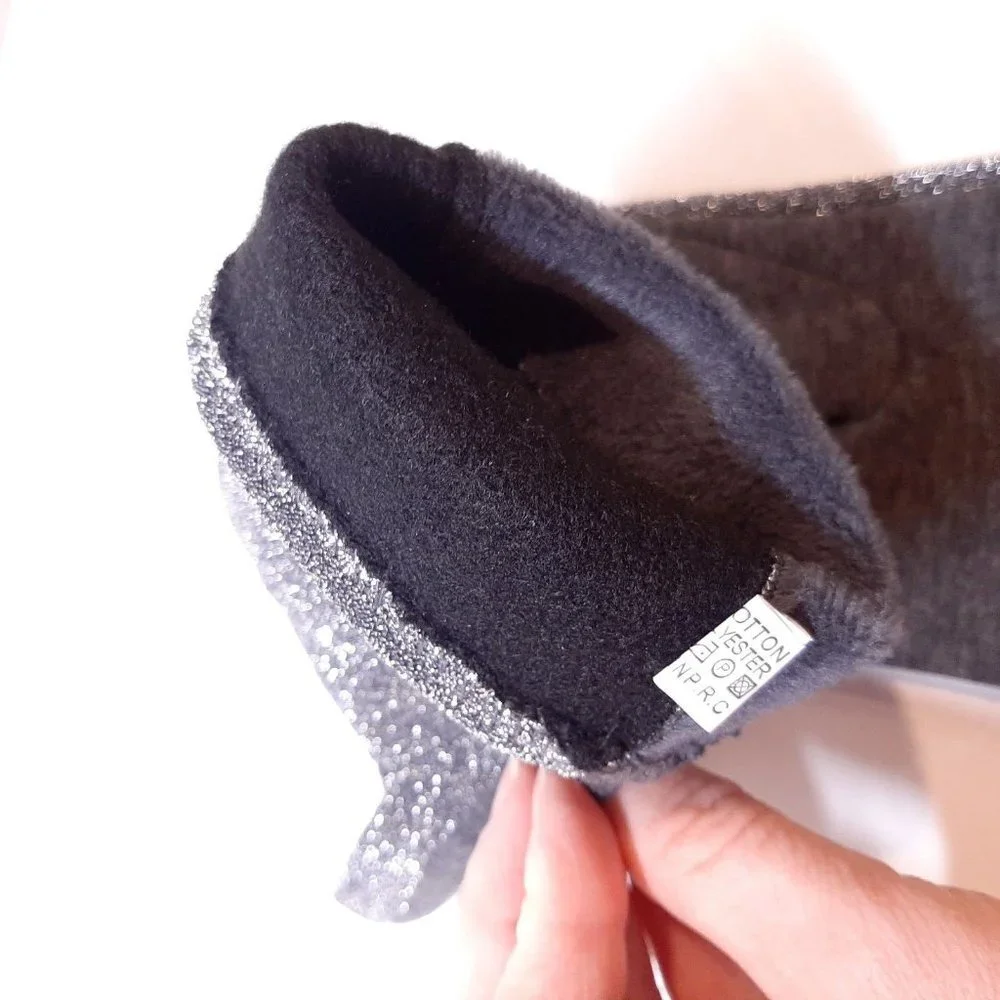 Metallic Touch Screen Gloves Womens One Size Gray Silver Faux Fur Lined